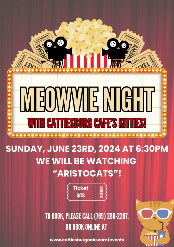 Meowvie Night with Cattiesburg Cafe's Kitties